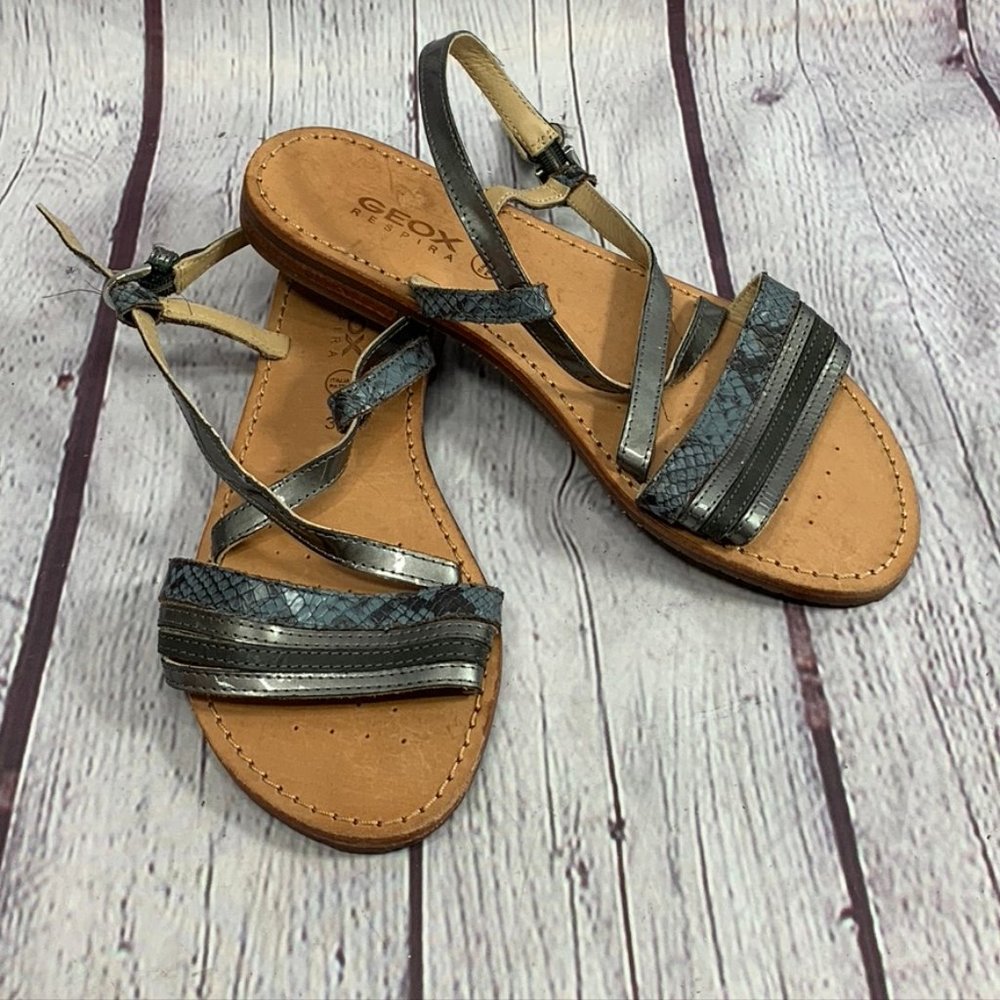Geox Respira Sozy Gunmetal Slingback Snakeskin Emb